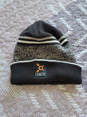 Orangetheory Coach Black and Cream Striped Men's Knit Beanie